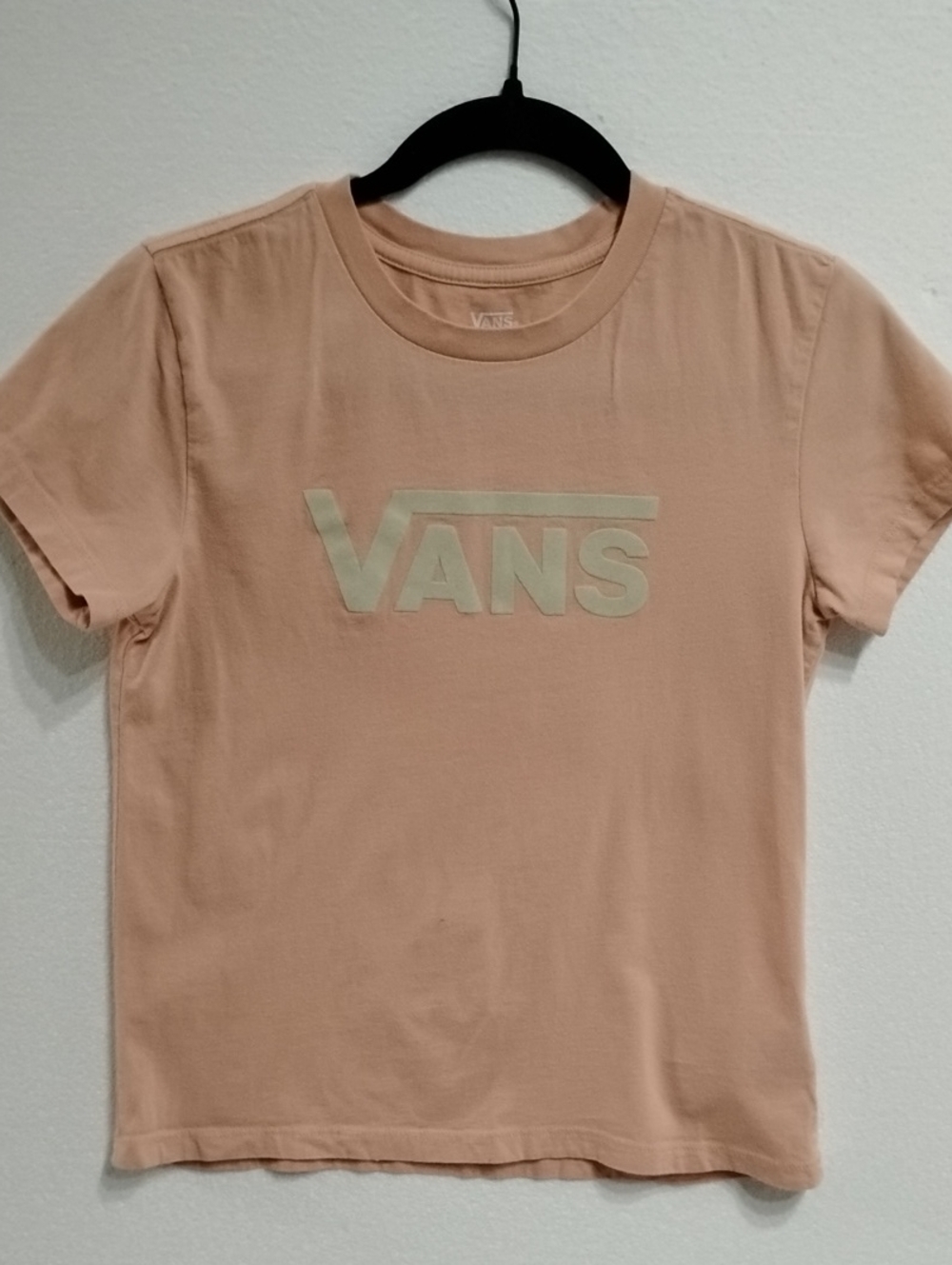 Vans Girls Size Small Peach Crew Neck Suede Logo T-shirt